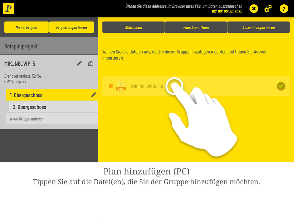Tippen Sie auf die Datei(en), die Sie der Gruppe hinzufügen möchten.