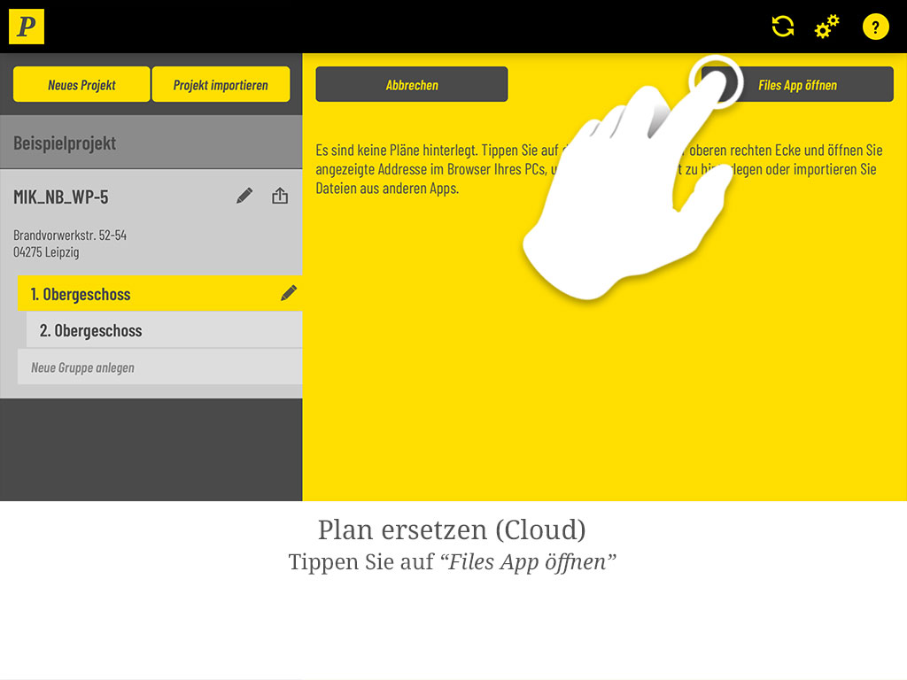 Sind keine Dateien vorbereitet, tippen Sie auf „Files App öffnen".