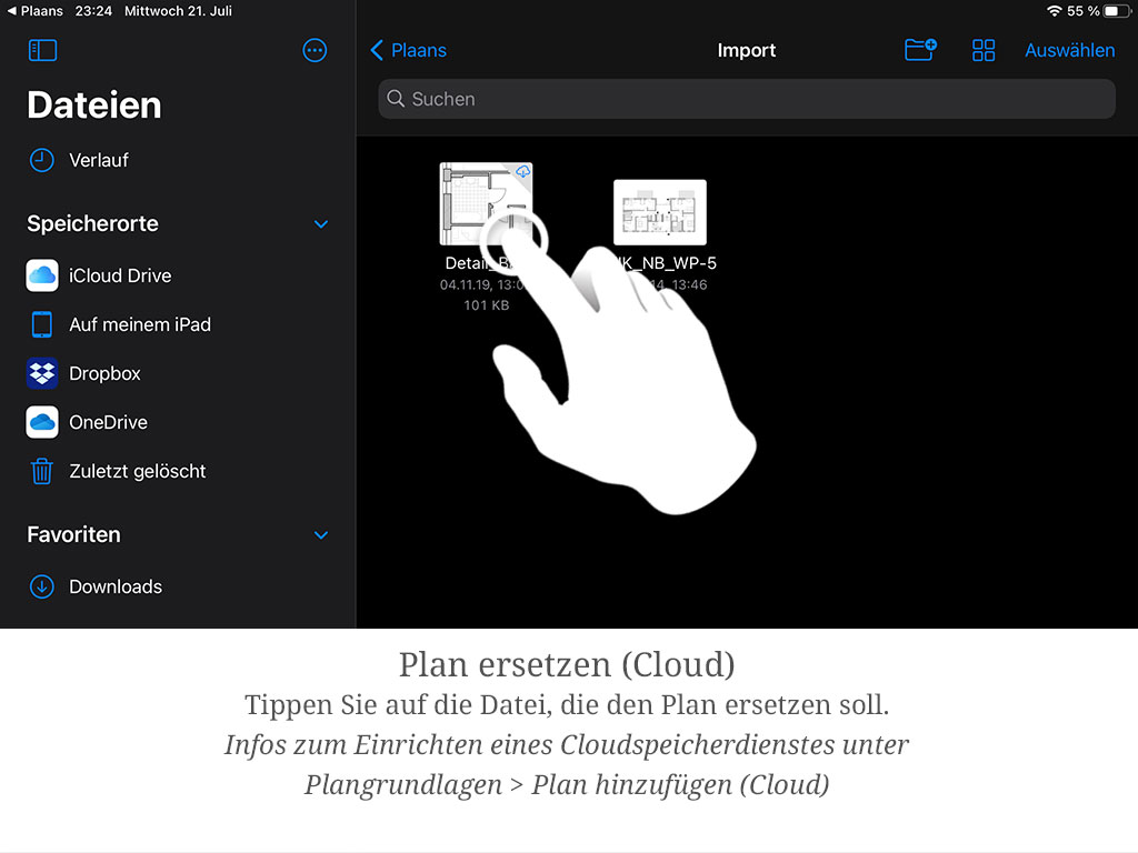 Navigieren Sie in der Files-App zu Ihrem Cloud-Speicher (iCloud Drive, Dropbox, OneDrive) und tippen Sie auf die gewünschte Datei.