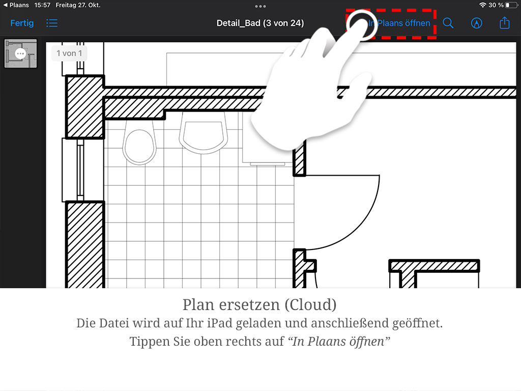 Öffnen Sie die Datei oben rechts über „In Plaans öffnen".