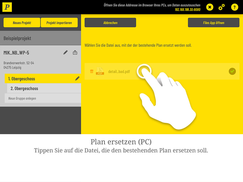 Wählen Sie die über den Browser bereitgestellte Datei aus.