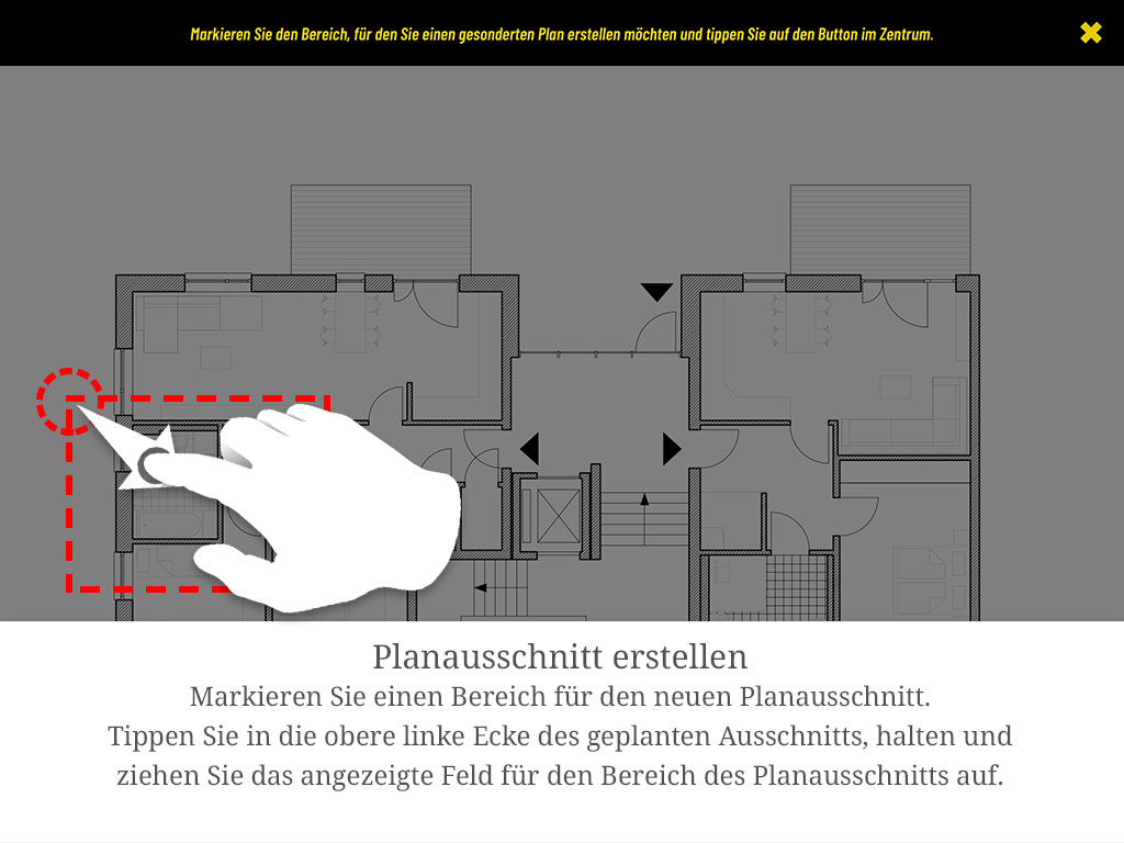 Markieren Sie den Bereich: Tippen Sie in die obere linke Ecke des geplanten Ausschnitts, halten Sie und ziehen Sie das Feld auf.