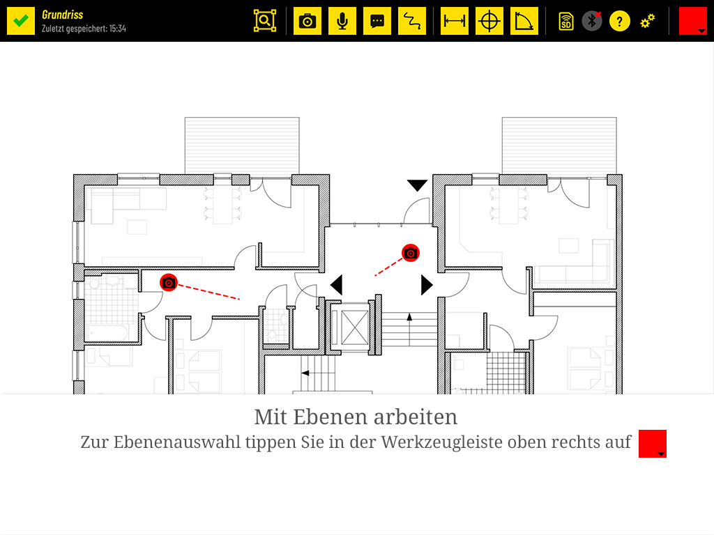 Zur Ebenenauswahl tippen Sie in der Werkzeugleiste oben rechts auf das Farbfeld.
