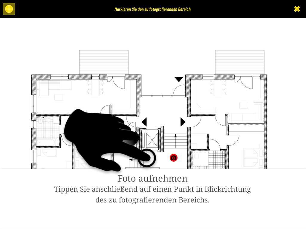 Tippen Sie anschließend auf einen Punkt in Blickrichtung des zu fotografierenden Bereichs.