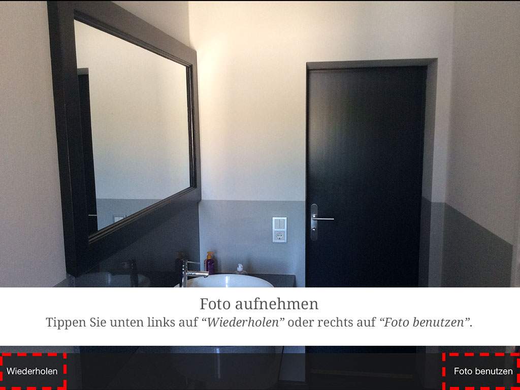 Tippen Sie unten links auf „Wiederholen" oder rechts auf „Foto benutzen".