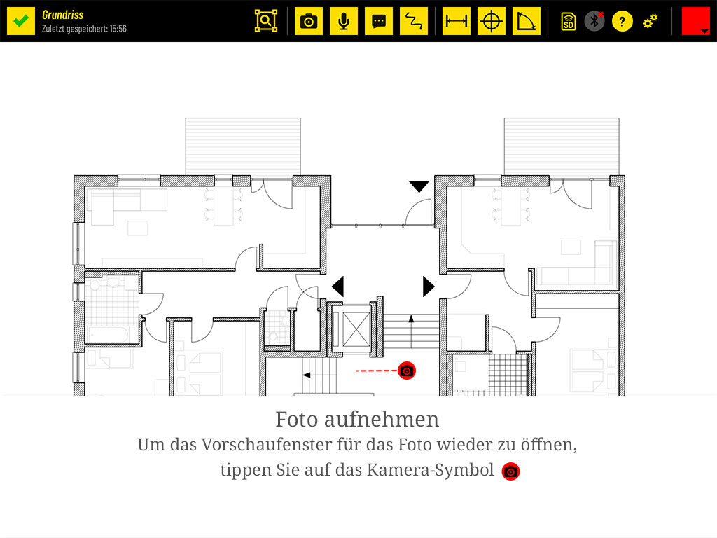 Um das Vorschaufenster erneut zu öffnen, tippen Sie auf das Kamera-Symbol im Plan.