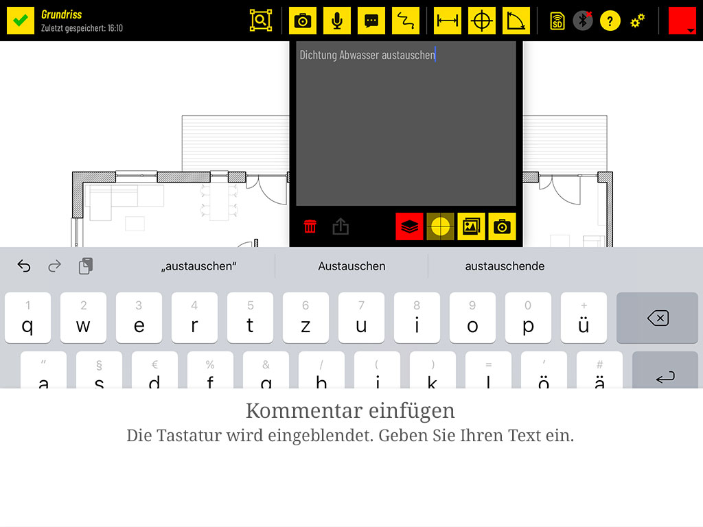 Die Tastatur wird eingeblendet. Geben Sie Ihren Text ein.