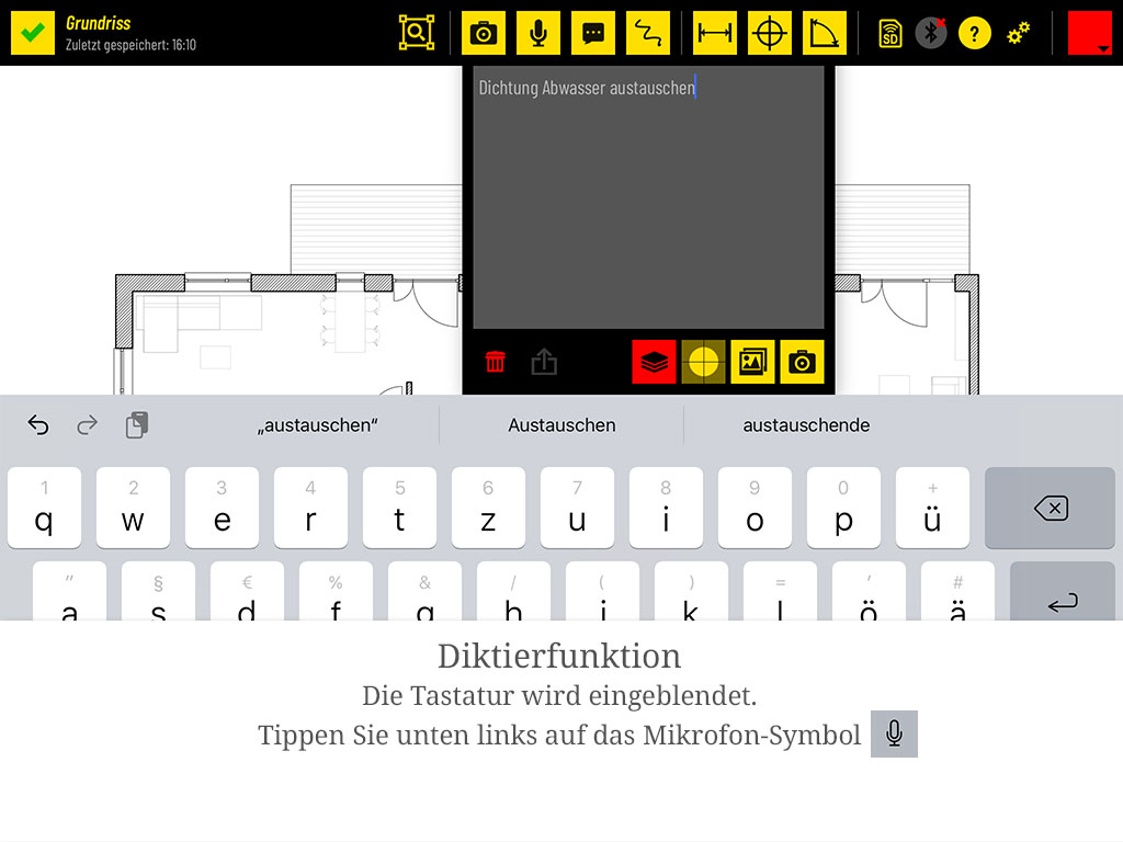 Die Tastatur wird eingeblendet. Tippen Sie unten links auf das Mikrofon-Symbol.