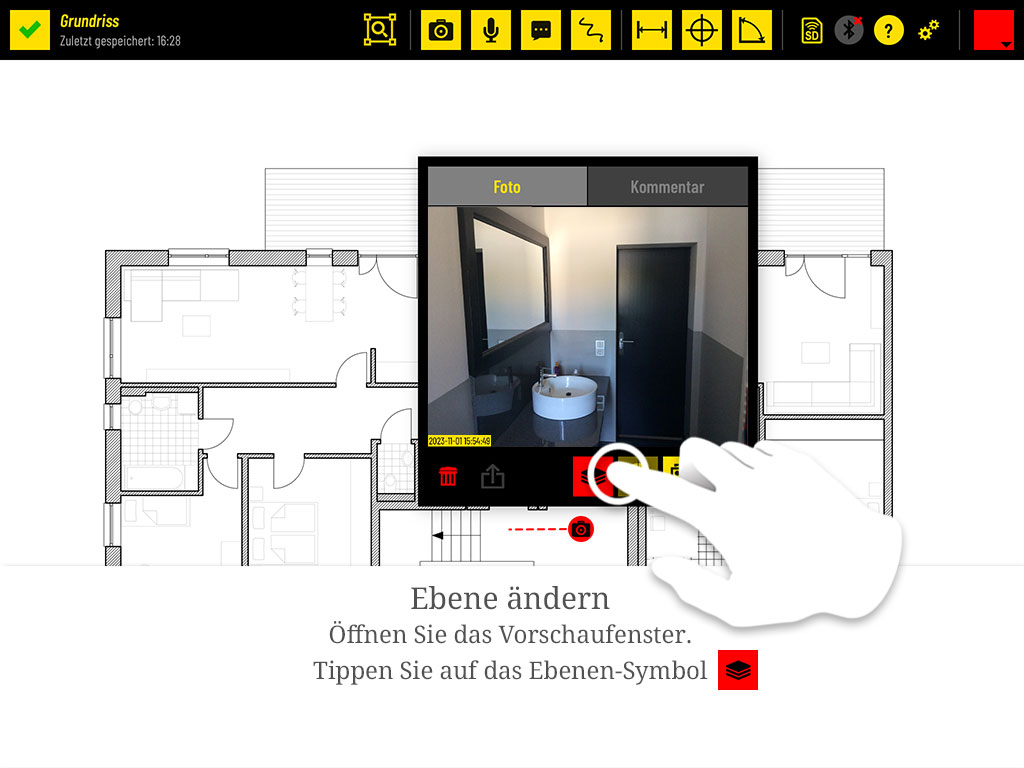 Ebene ändern: Öffnen Sie das Vorschaufenster und tippen Sie auf das Ebenen-Symbol.