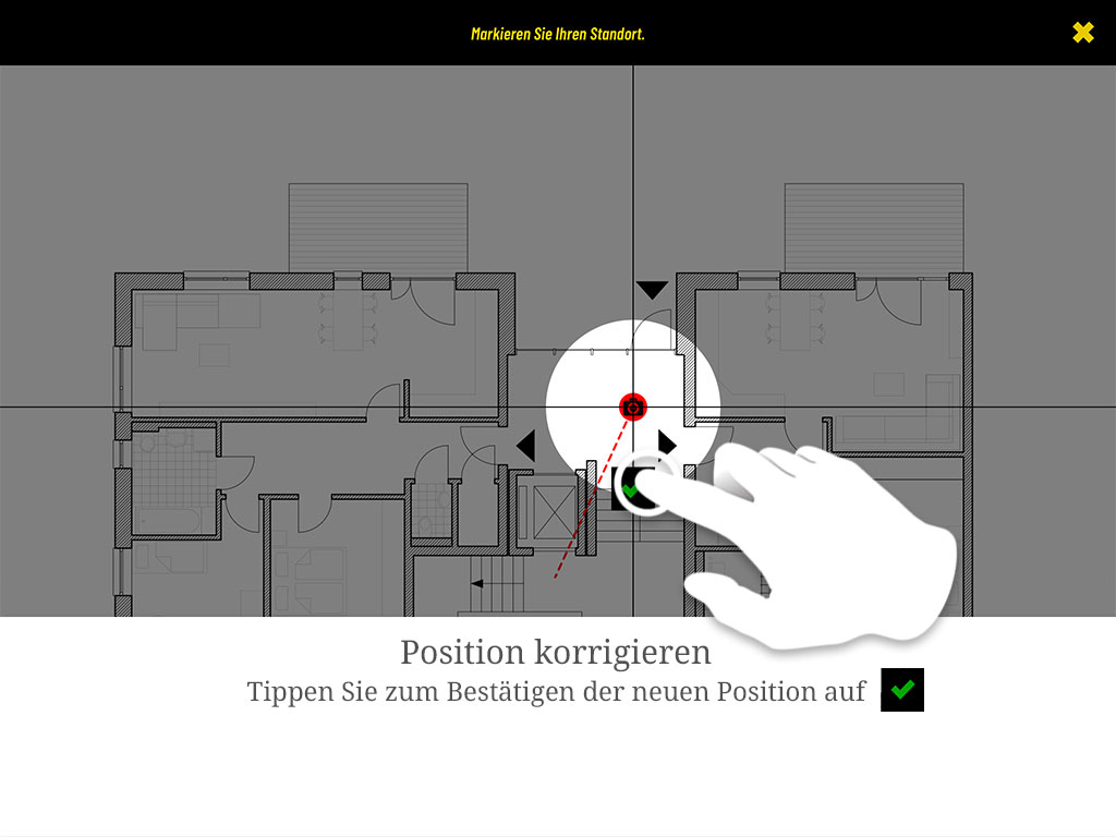 Tippen Sie zum Bestätigen der neuen Position auf den grünen Haken.