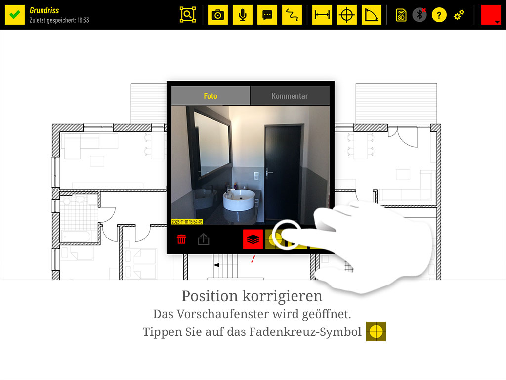 Öffnen Sie erneut das Vorschaufenster und tippen Sie auf das Fadenkreuz-Symbol.