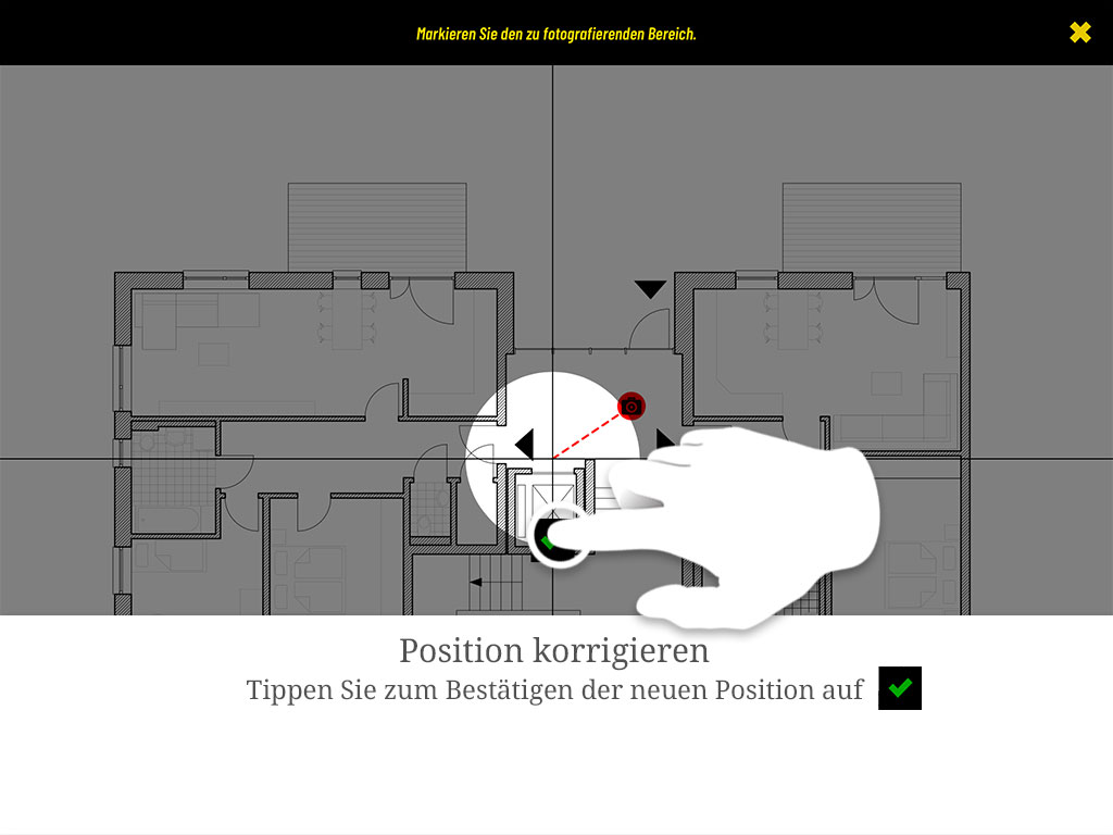 Tippen Sie zum Bestätigen der neuen Position auf den grünen Haken.