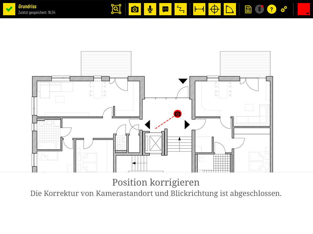 Die Korrektur von Kamerastandort und Blickrichtung ist abgeschlossen.