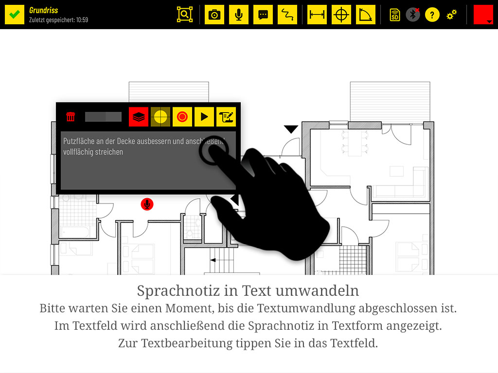 Warten Sie einen Moment, bis die Umwandlung abgeschlossen ist. Die Sprachnotiz erscheint anschließend als Text im Textfeld. Zum Bearbeiten tippen Sie in das Textfeld.