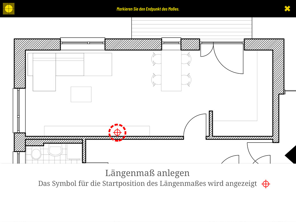 Das Symbol für die Startposition des Längenmaßes wird angezeigt.