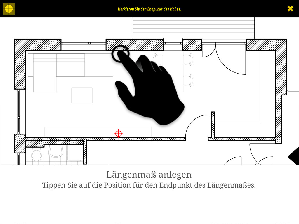 Tippen Sie auf die Position für den Endpunkt des Längenmaßes.