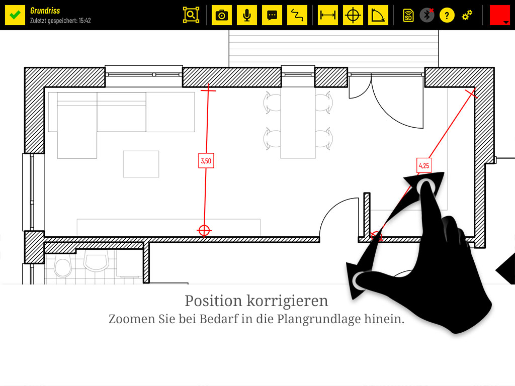 Position korrigieren: Zoomen Sie bei Bedarf in die Plangrundlage hinein.