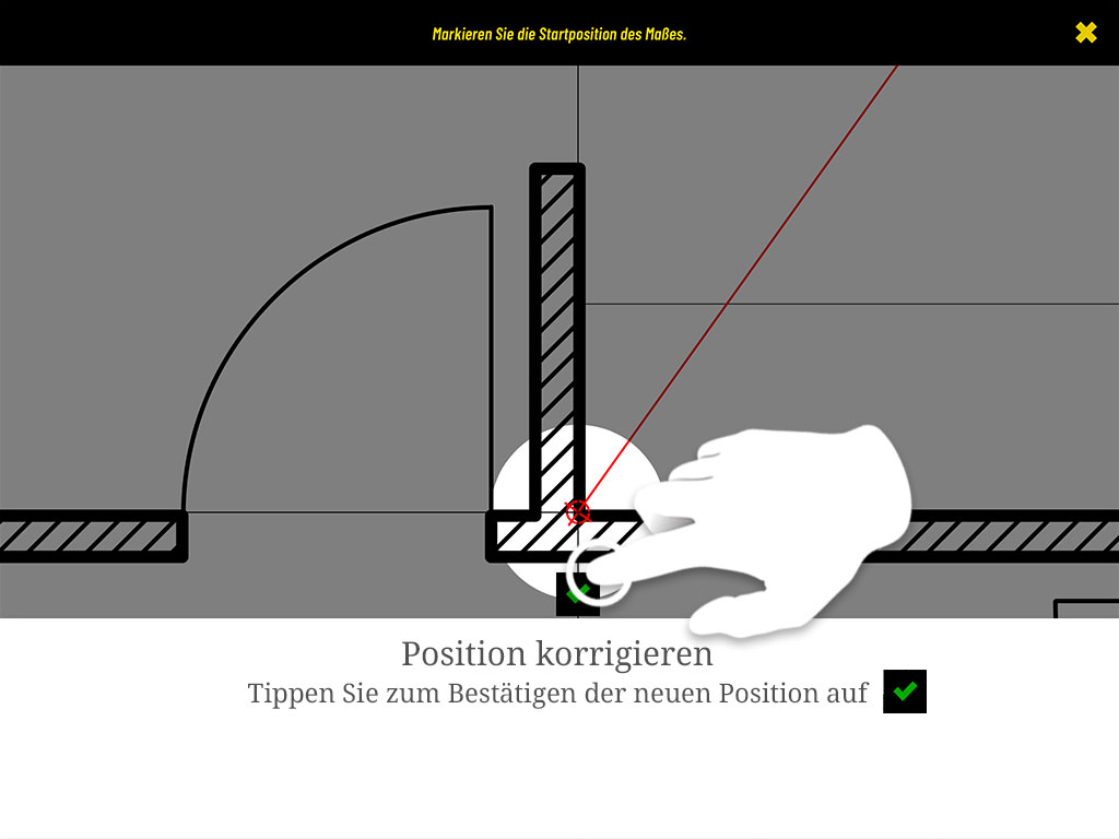 Tippen Sie zum Bestätigen der neuen Position auf den grünen Haken.