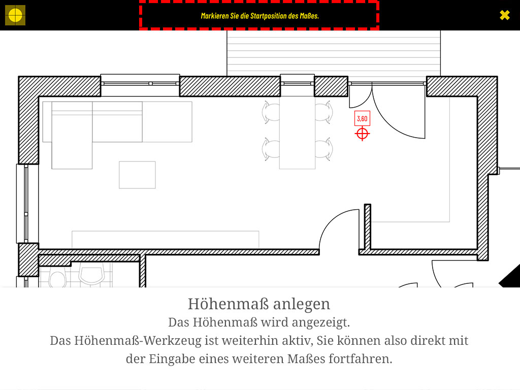 Das Höhenmaß wird angezeigt. Das Höhenmaß-Werkzeug bleibt aktiv – Sie können direkt mit dem nächsten Maß fortfahren.