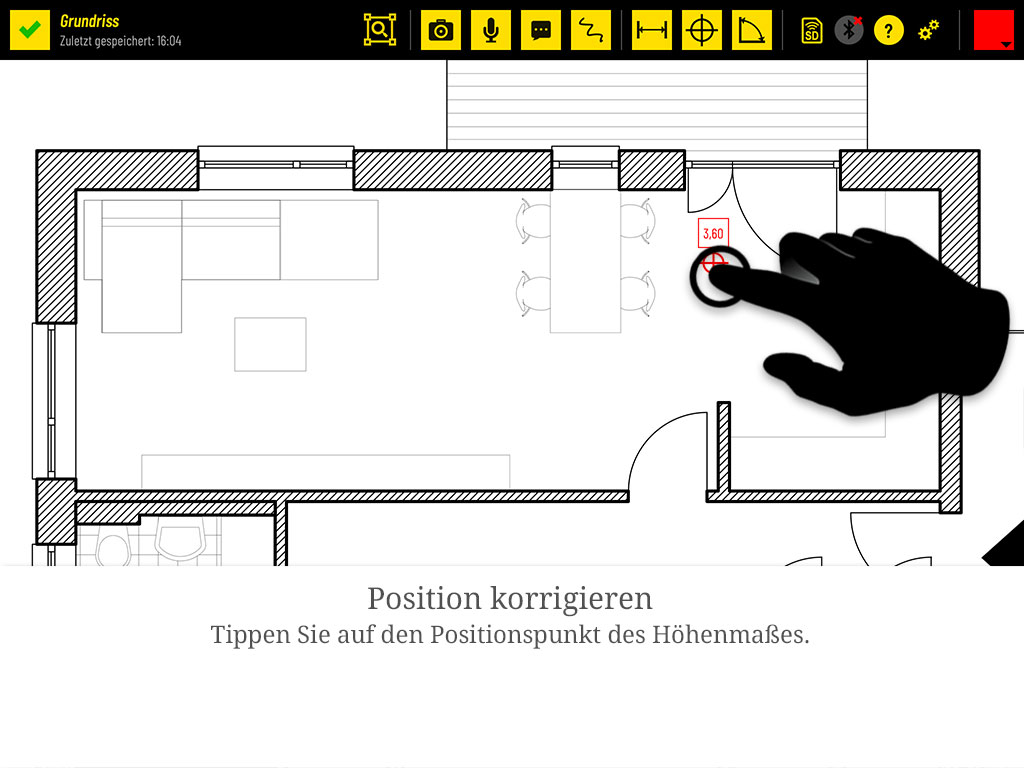 Position korrigieren: Tippen Sie auf den Positionspunkt des Höhenmaßes.