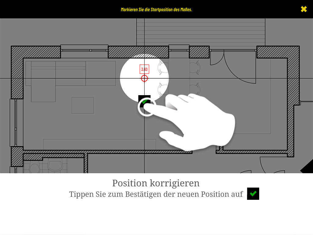 Tippen Sie zum Bestätigen der neuen Position auf den grünen Haken.