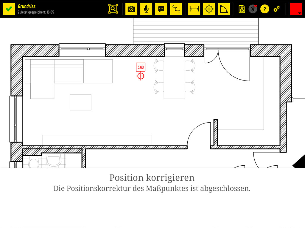 Die Positionskorrektur des Maßpunktes ist abgeschlossen.