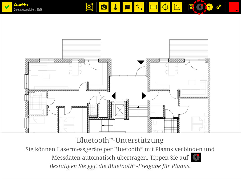 Tippen Sie oben in der Menüleiste auf das Bluetooth-Symbol. Bestätigen Sie ggf. die Bluetooth-Freigabe für Plaans.