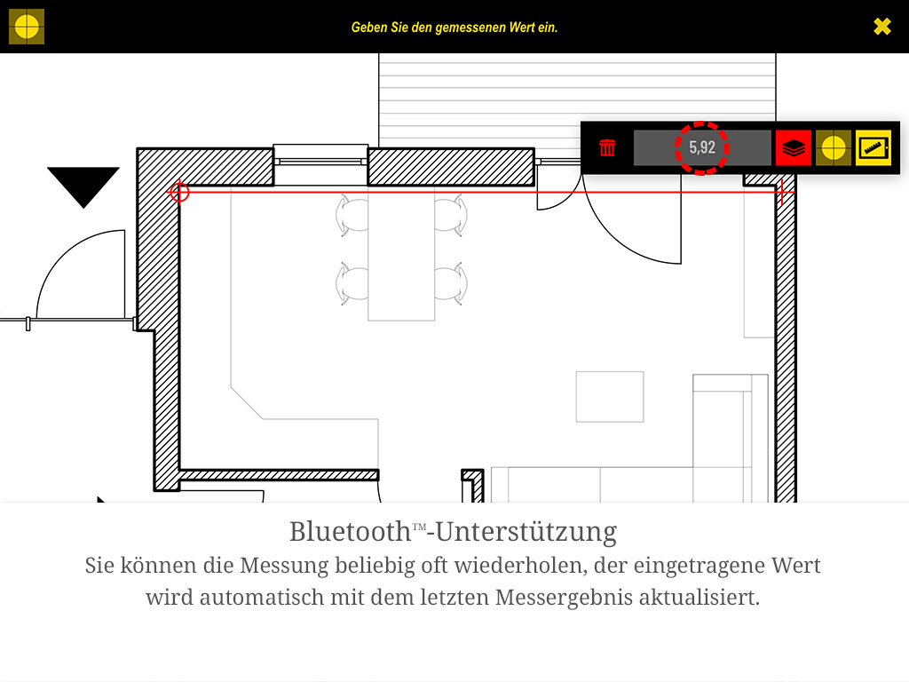 Sie können die Messung beliebig oft wiederholen; der eingetragene Wert wird automatisch mit dem letzten Messergebnis aktualisiert.