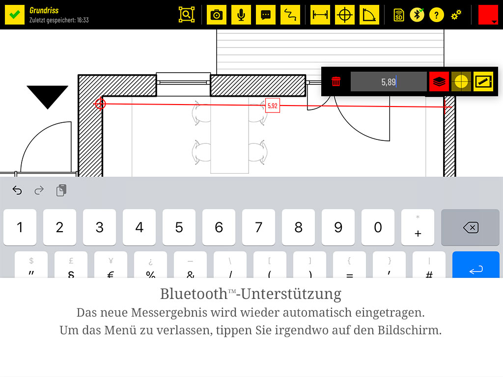 Das neue Messergebnis wird wieder automatisch eingetragen. Zum Verlassen des Menüs tippen Sie irgendwo auf den Bildschirm.